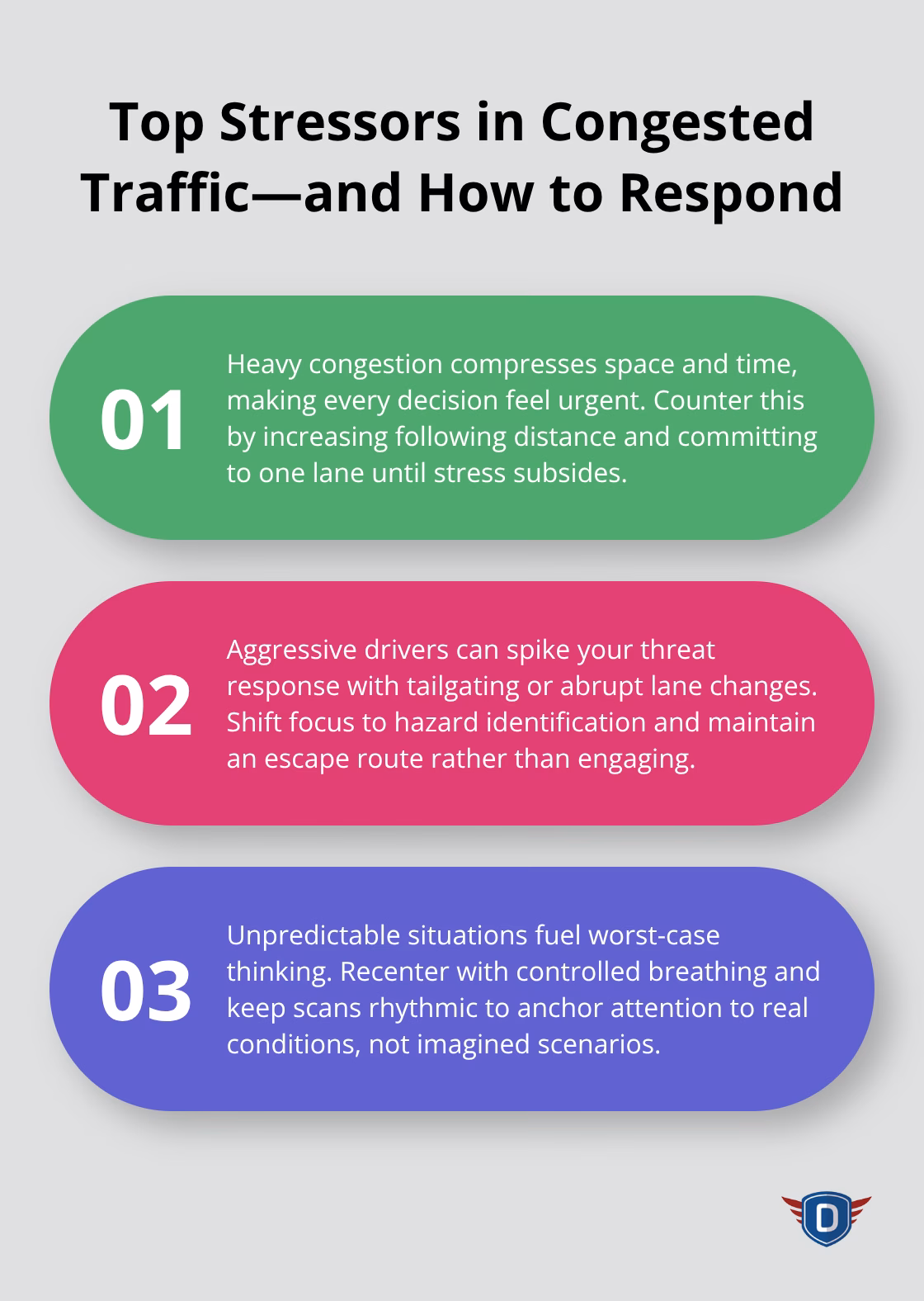 Three key traffic-related anxiety triggers with actionable responses for U.S. drivers.
