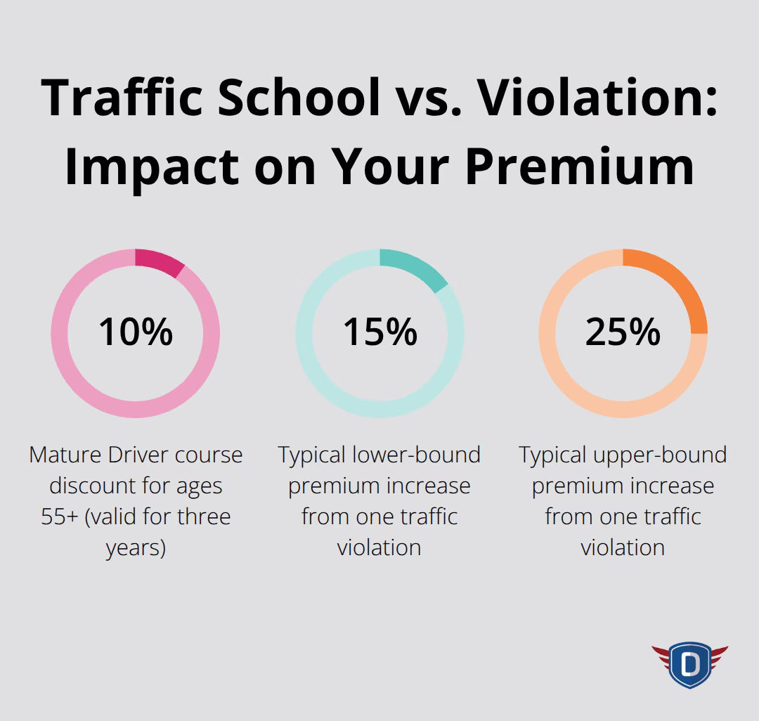 Visualization comparing a 10% mature driver discount with 15%�25% increases from a single violation - car insurance discount florida