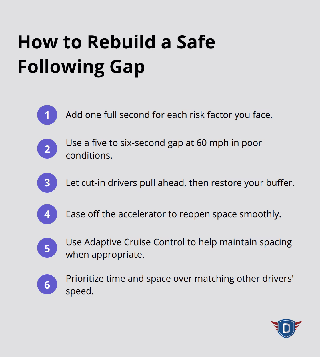 Compact checklist of spacing adjustments for hazardous conditions