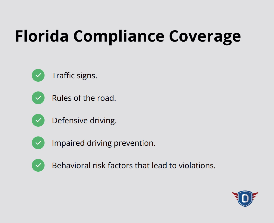 Key FLHSMV-aligned topics covered in every floridadetscourse.com course - DETS driver education benefits