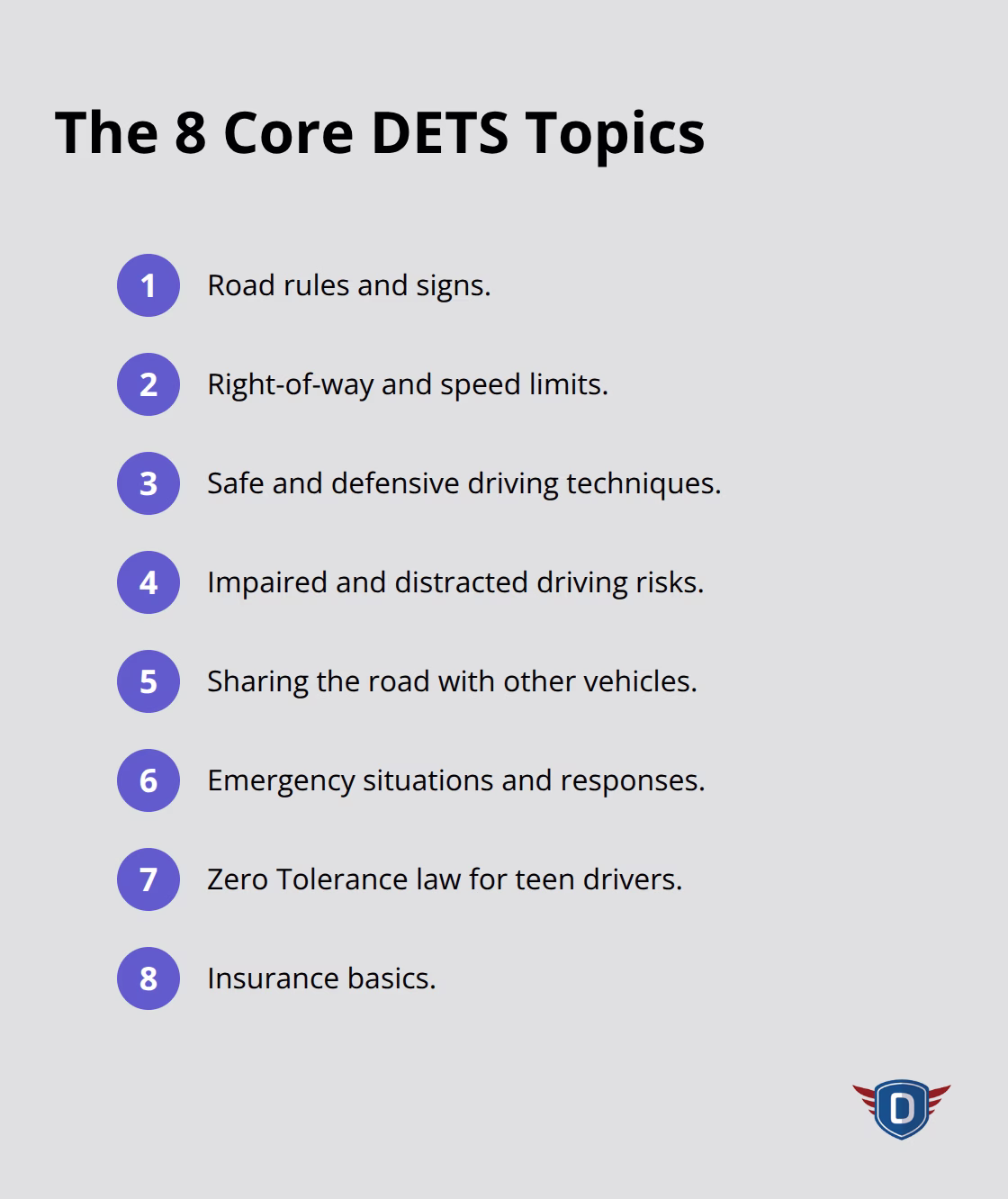 Eight essential DETS topics summarized for quick review