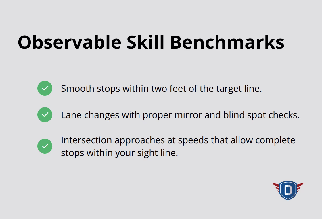 Checklist of three measurable driving benchmarks