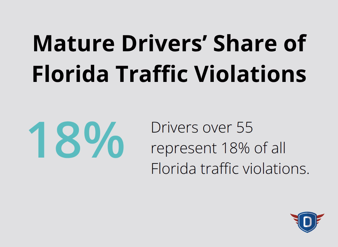 Percentage of Florida traffic violations committed by drivers over 55 - Mature driver safety reminders