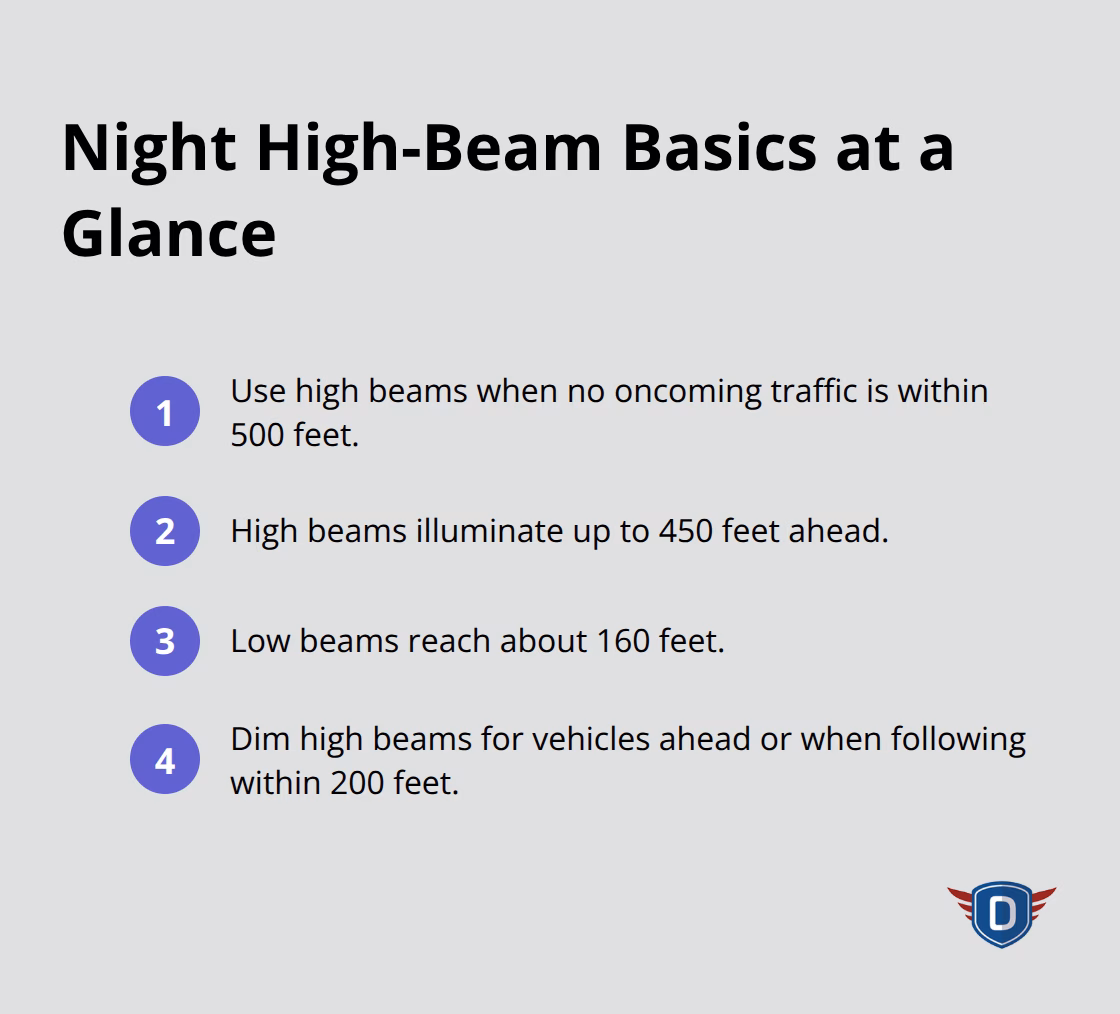 Key distances and rules for safe high-beam use at night - night driving safety tips