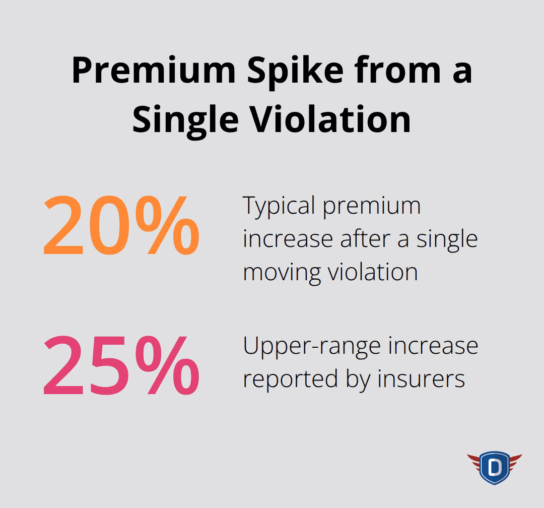 Chart showing the typical 20–25% insurance premium increase after one moving violation in Florida - Point reduction courses