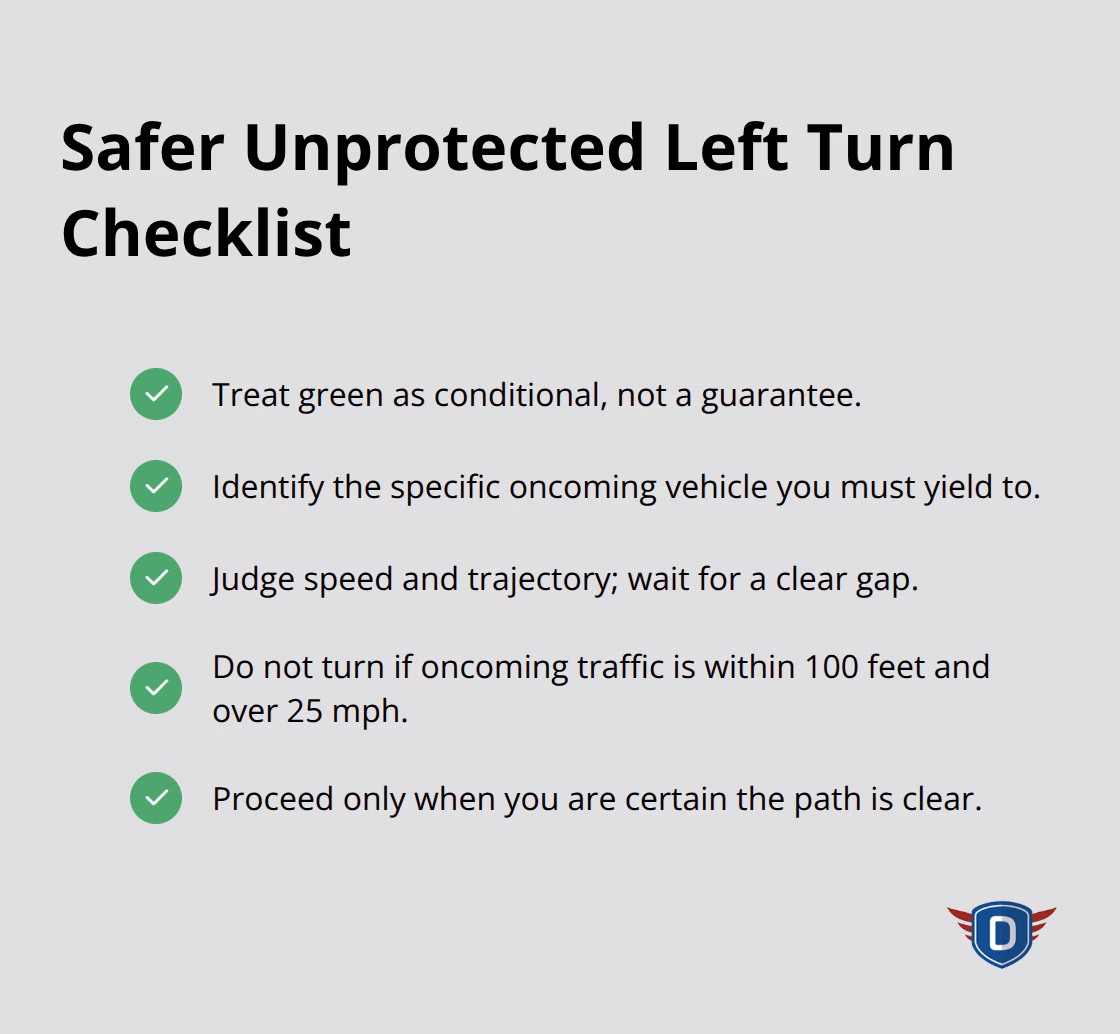 Checklist steps to make safer unprotected left turns at intersections