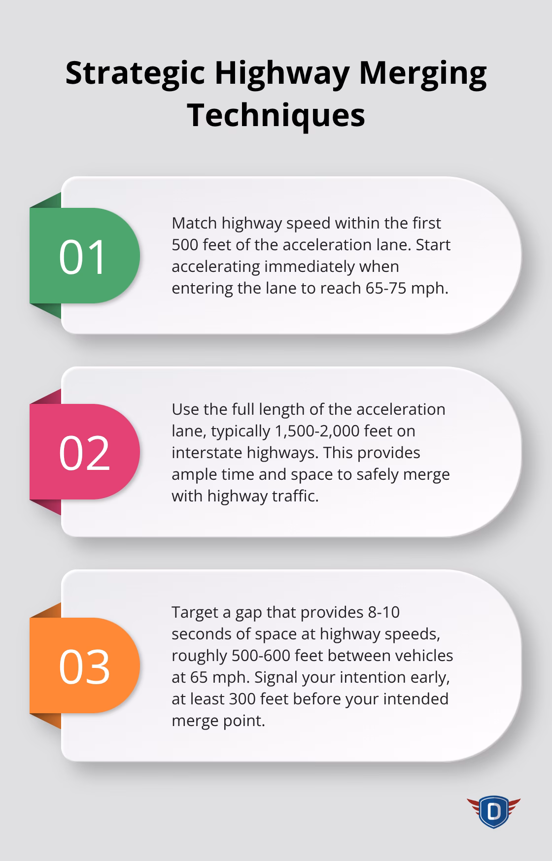 Ordered list of three key points for safe highway merging - safe highway driving