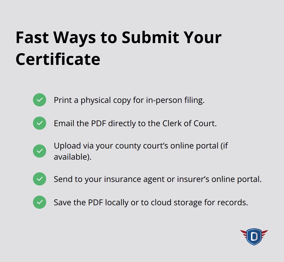 Checkmark list of immediate submission options for your same day certificate. - Same day certificate Florida