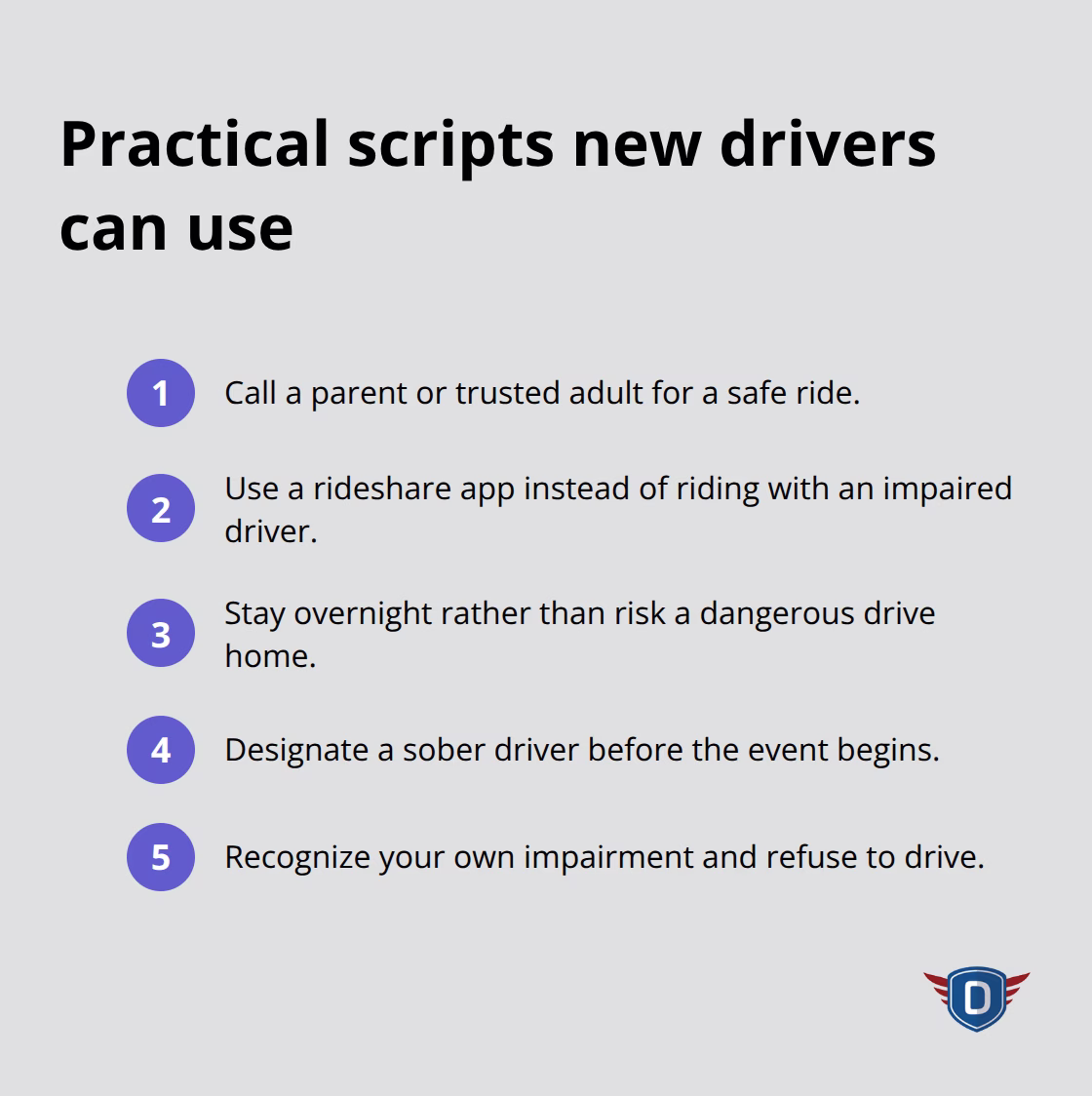 Quick, practical refusal strategies for new drivers under peer pressure - Substance abuse risks