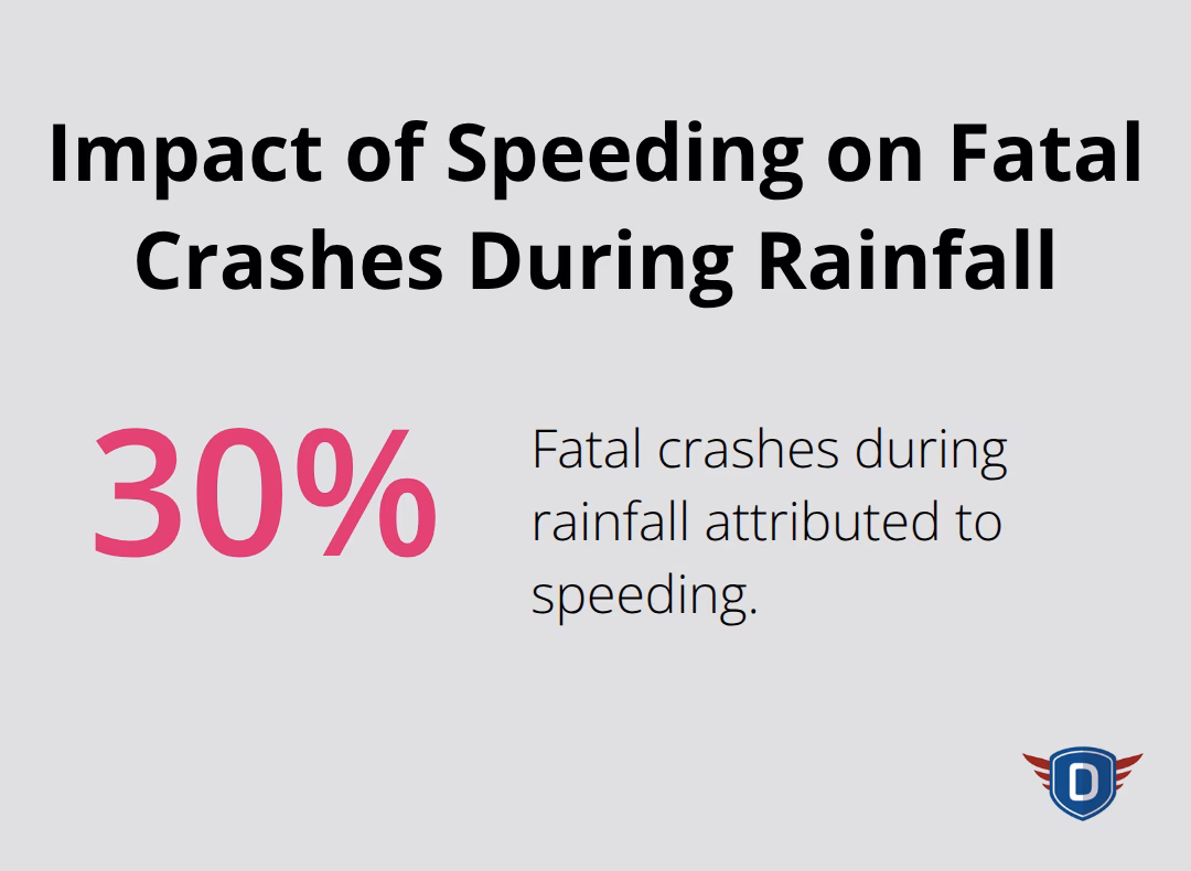 Pie chart showing 30% of fatal crashes during rainfall are attributed to speeding. - tips for safe driving in the rain