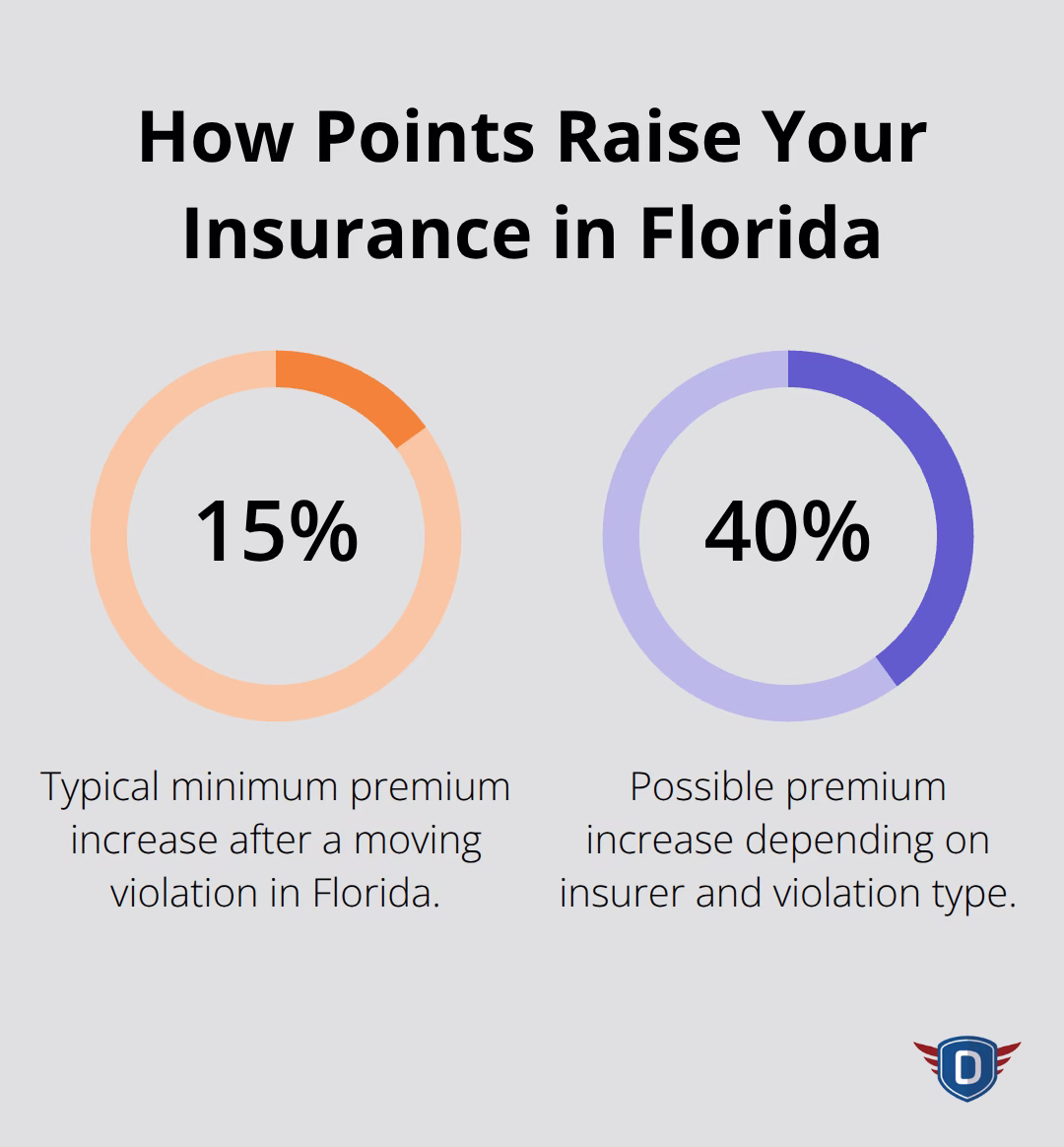 Percentage range of insurance premium increases after moving violations in Florida