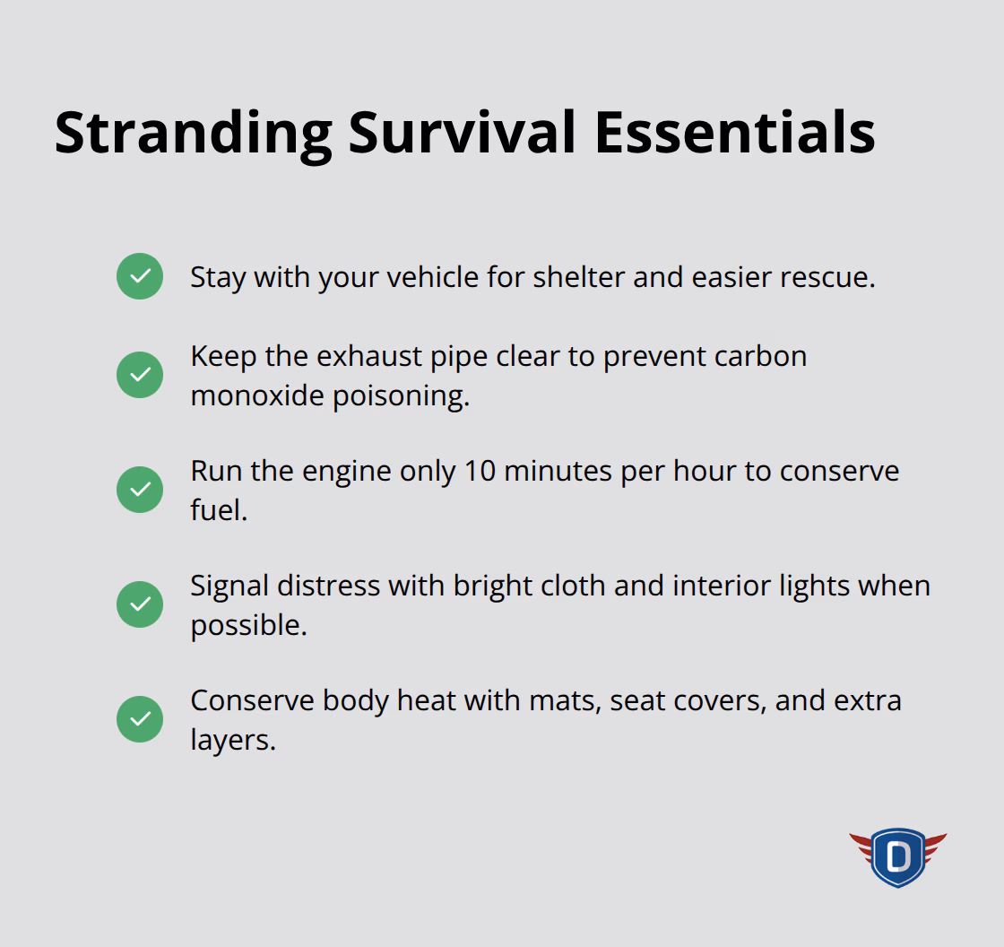 Checklist of actions to stay safe if stranded in winter. - winter driving safety tips